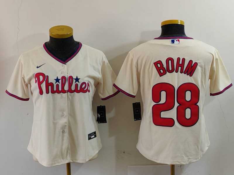 Womens Philadelphia Phillies #28 Alec Bohm Cream Cool Base Jersey